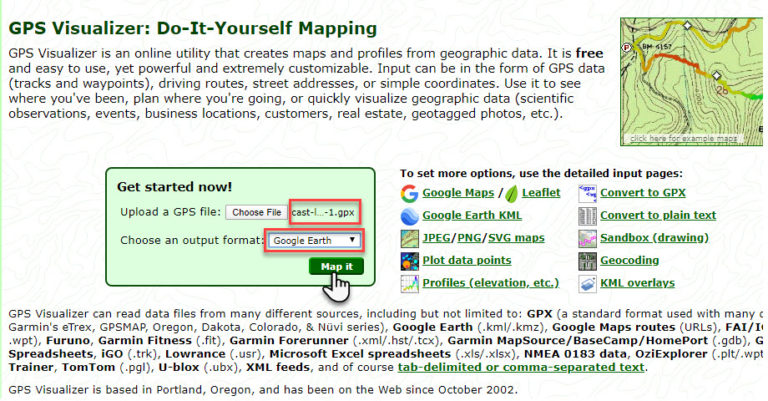 Upload GPX tracks to GPS Visualizer